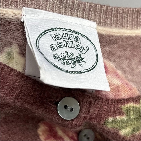 Laura Ashley Cardigan Sz S Angora Wool Rose Print Button Up Vtg Cottagecore EUC - Picture 2 of 15